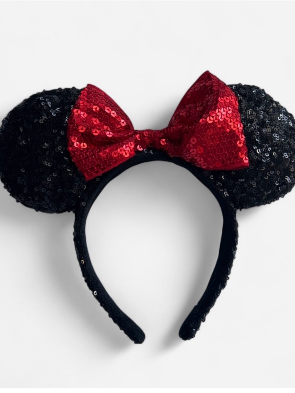 Sequin Minnie-Style Headband with Red Bow